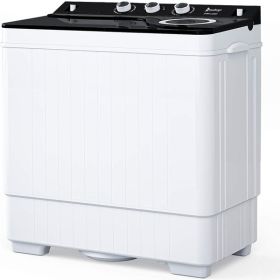 Twin Tub with Built-in Drain Pump XPB65-2288S 26Lbs Semi-automatic Twin Tube Washing Machine for Apartment; Dorms; RVs; Camping and More; White&Black