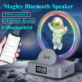 HOMEFISH Magnetic Levitation Bluetooth Speaker Astronaut Home RGB Mini Radio TWS Sound Box Outdoor Wireless Subwoofer TF AUX USB (Color: Gold)
