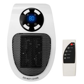 500W Portable Heater Fan Wall Outlet Space Heater Plug-in Heater Adjustable Temperature Auto Shut off w/ Remote Control (Color: Black & White)